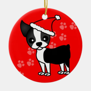 Gullig röd Santa för Boston Terriertecknad hatt Julgransprydnad Keramik