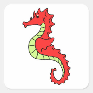 Gullig röd tecknadSeahorse Fyrkantigt Klistermärke