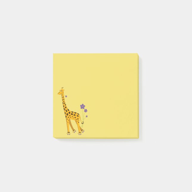 Gullig rolig åka skridskor tecknadgiraff post-it block (Framsida)