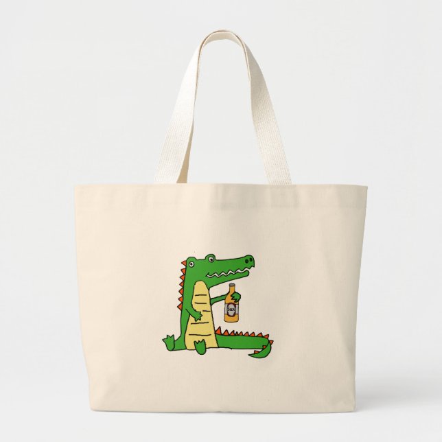 Gullig rolig alligator som dricker öl jumbo tygkasse (Framsidan)