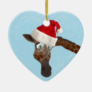 Gullig rolig giraff i den Santa hatten Julgransprydnad Keramik