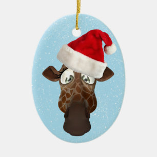 Gullig rolig giraff i den Santa hatten Julgransprydnad Keramik