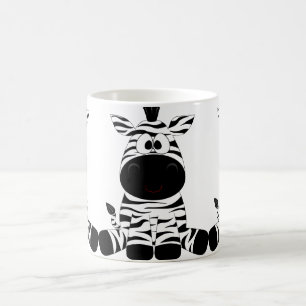 Gullig, rolig lycklig tecknadsebra. Svart och Kaffemugg
