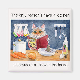 Gullig rolig matlagningkatt i kök magnet