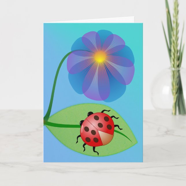 Gullig rolig nyckelpiga och blommatack tack kort (Framsida)