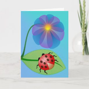 Gullig rolig nyckelpiga och blommatack tack kort