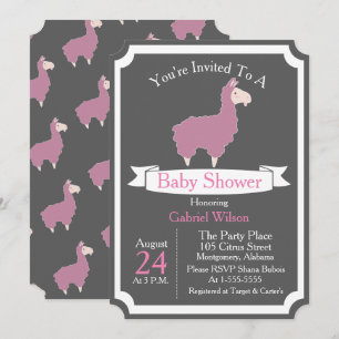 Gullig rolig rosa Llamaflickababy shower Inbjudningar