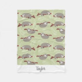 Gullig rolig Sloth som hänger i text för Fleecefilt