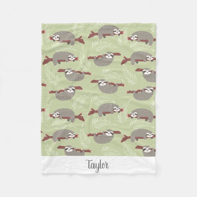 Gullig rolig Sloth som hänger i text för Fleecefilt (Framsidan)