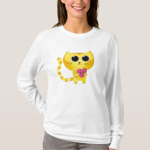 Gullig romantisk katt med att le hjärta t shirt