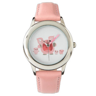 Gullig ropa tecknadgrisklocka armbandsur
