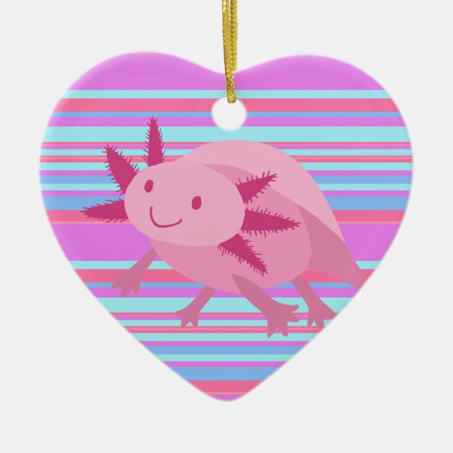 Gullig rosa AlbinoAxolotl Julgransprydnad Keramik (Framsidan)