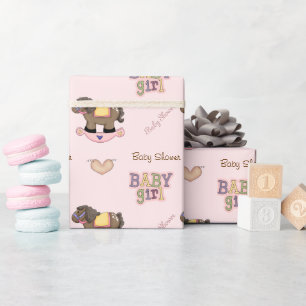 Gullig rosa baby shower som slår in papper presentpapper