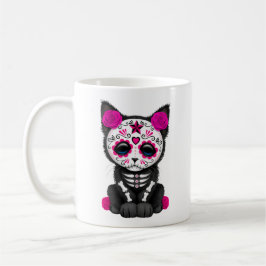Gullig rosa day of the deadkattungekatt kaffemugg