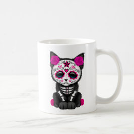 Gullig rosa day of the deadkattungekatt kaffemugg