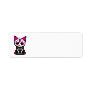 Gullig rosa day of the deadkattungekatt returadress etikett
