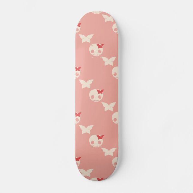 Gullig rosa döskallar mini skateboard bräda 18,5 cm (Framsida)