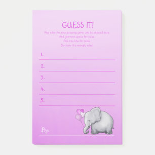 Gullig rosa elefantflickadusch som gissar leken post-it block