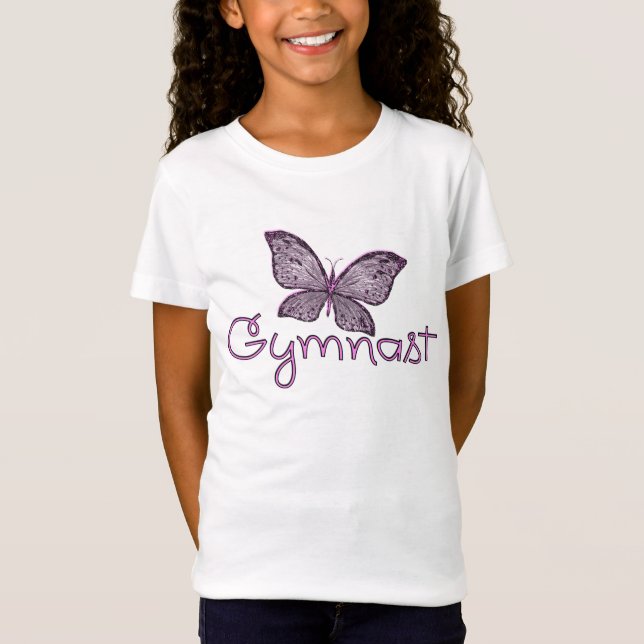 Gullig rosa fjärilsgymnast t-shirt (Framsida)