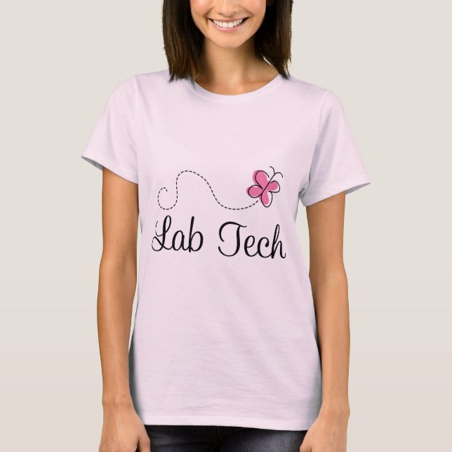 Gullig rosa fjärilslabbTech T-shirt (Framsida)