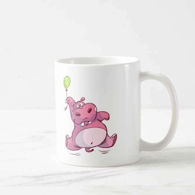 GULLIG ROSA FLODHÄST PÅ BALLONGEN KAFFEMUGG (Höger)
