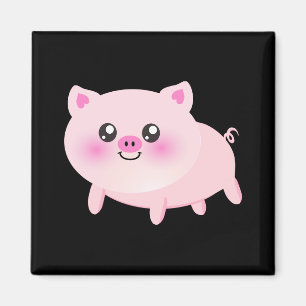 Gullig rosa gris på svart magnet