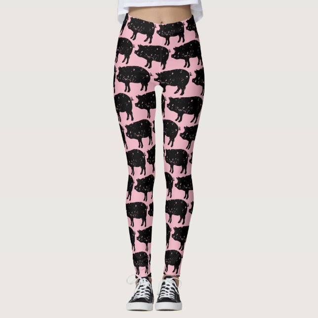 Gullig rosa grismönsterdamasker leggings (Framsida)