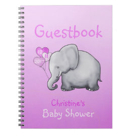 Gullig rosa Guestbook för elefantflickababy shower Anteckningsbok