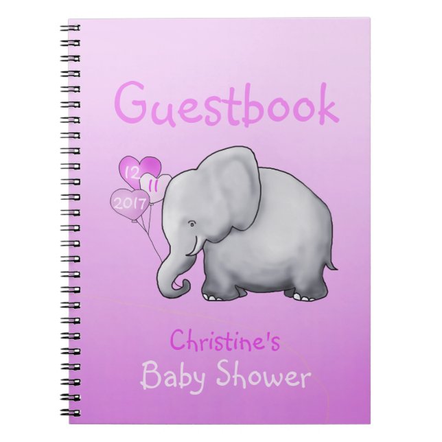 Gullig rosa Guestbook för elefantflickababy shower Anteckningsbok (Framsidan)