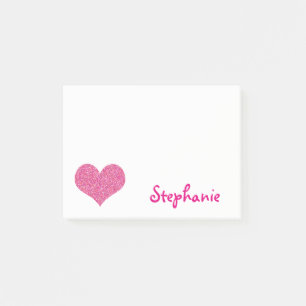 Gullig rosa hjärta personifierat flickaktigt namn post-it block