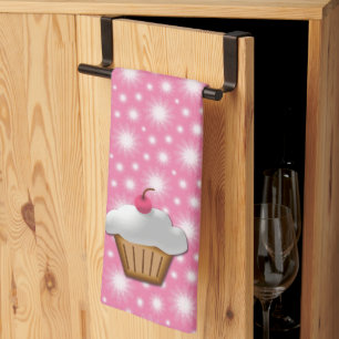 Gullig rosa körsbärsröd muffin kökshandduk