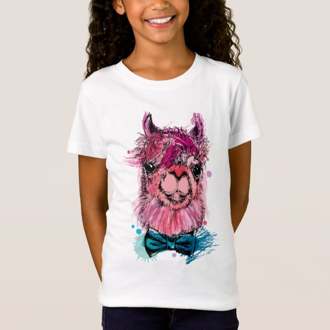 Gullig rosa Llama T Shirt (Framsida)