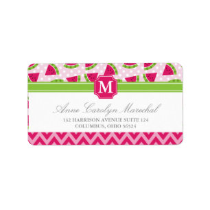 Gullig rosa Monogram för vattenmelonpolka Adressetikett