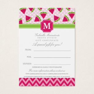 Gullig rosa Monogram för vattenmelonpolka Visitkort