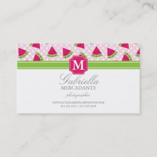 Gullig rosa Monogram för vattenmelonpolka Visitkort
