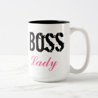 Gullig rosa och svart mugg för chefdamkaffe