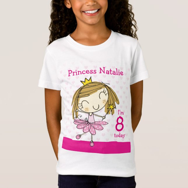Gullig rosa princess 8th födelsedag för t shirt (Framsida)