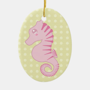 Gullig rosa Seahorse Julgransprydnad Keramik
