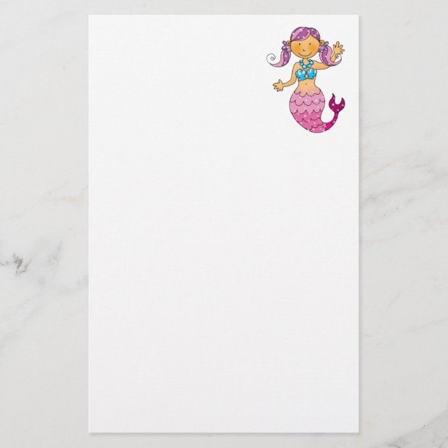 Gullig rosa sjöjungfru brevpapper (Framsida)