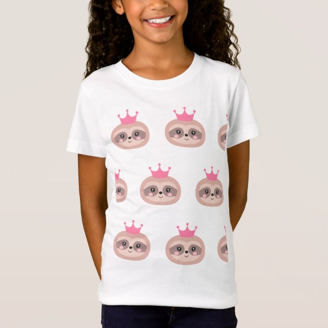 Gullig rosa SlothPrincess T-tröja för flickor T Shirt (Framsida)