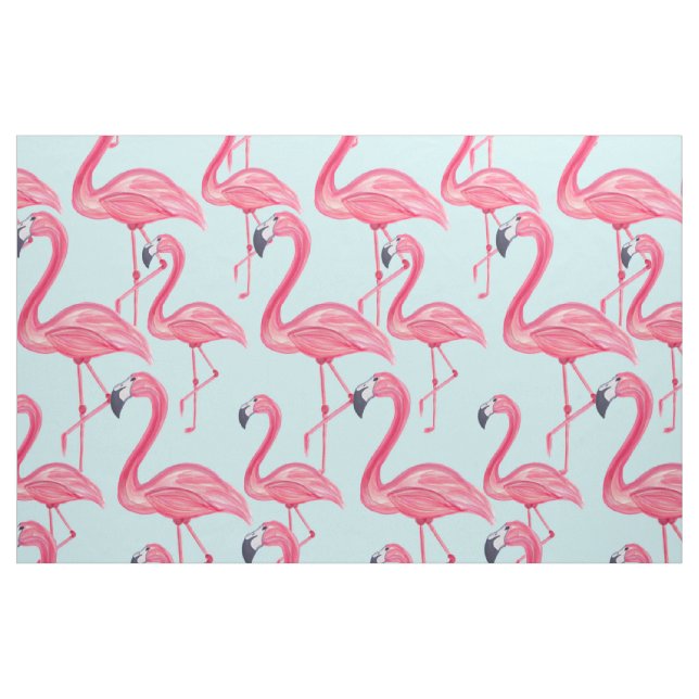 Gullig rosa sommar målade Flamingomönsterblått Tyg (Yard)