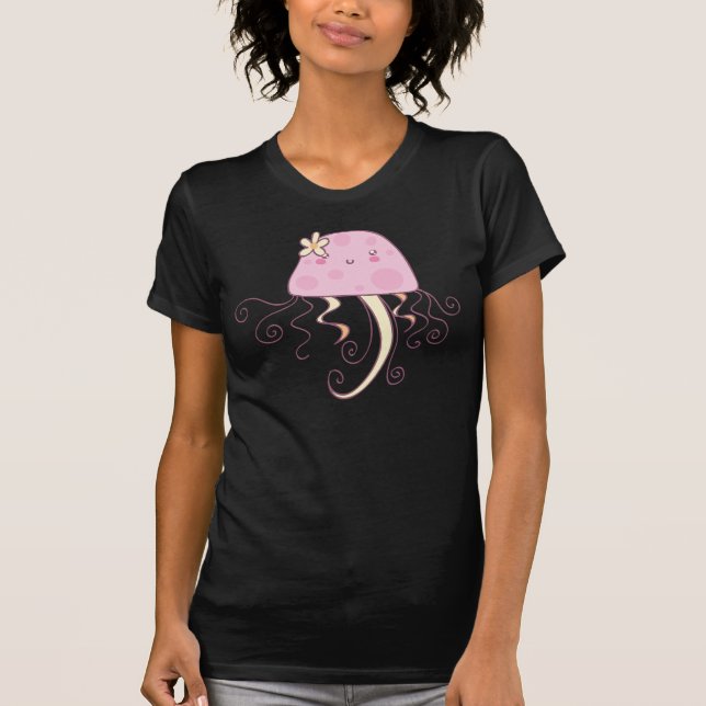 Gullig rosa tecknadmanetdesign tee shirt (Framsida)