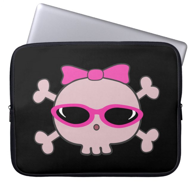 Gullig rosa tecknadskalle med solglasögon laptop fodral (Framsidan)