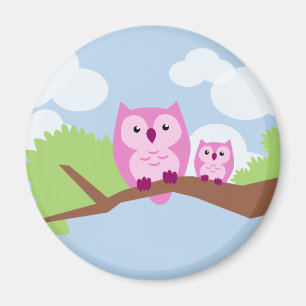 Gullig rosa ugglamamma och baby magnet