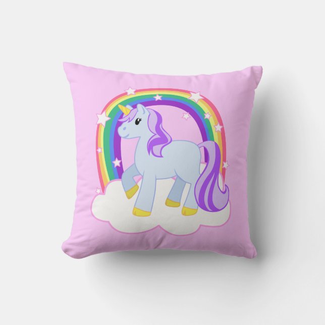 Gullig rosa Unicorn med den Sparkly regnbågen Kudde (Framsida)