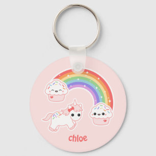 Gullig rosa Unicorn Nyckelring