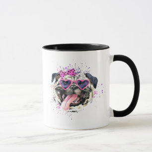 Gullig rosa vattenfärgmops mugg