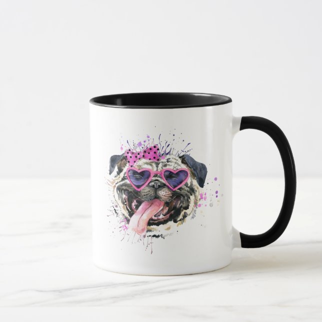 Gullig rosa vattenfärgmops mugg (Höger)