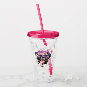 Gullig rosa vattenfärgmops take away mugg