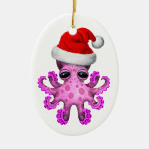 Gullig rosababybläckfisk som ha på sig Santa Julgransprydnad Keramik